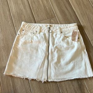We the Free White Denim Zipper Mini Skirt